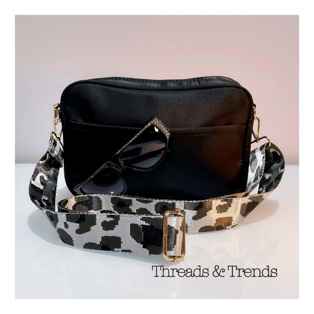 Threads & Trends Black Crossbody Bag with Camouflage Strap